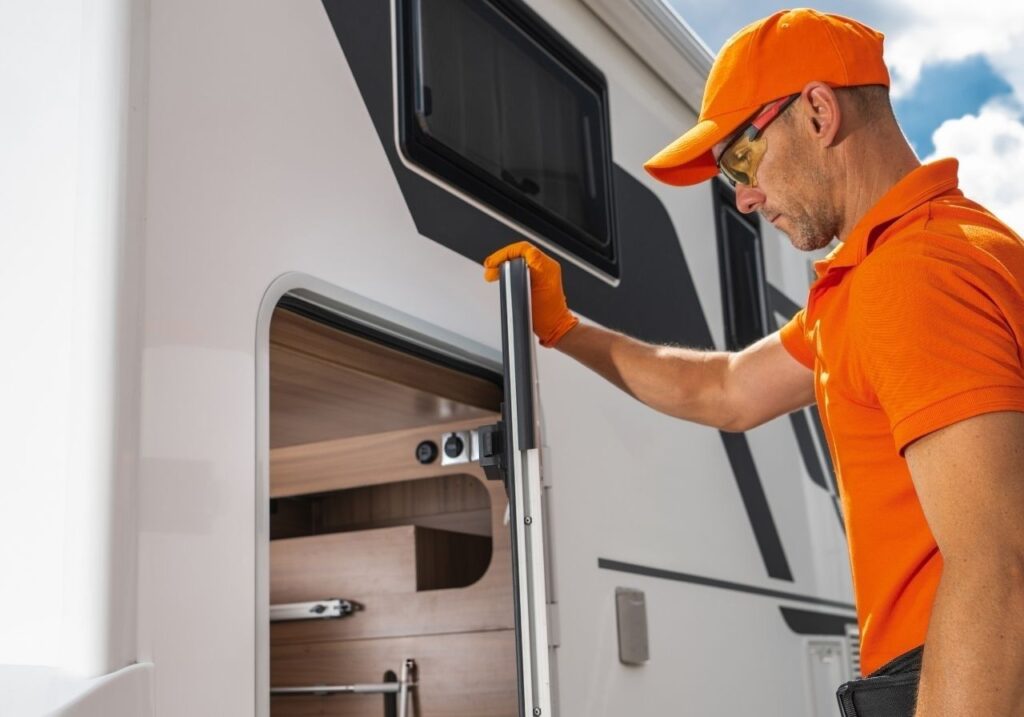 Full checklist of RV systems being inspected, including tires, AC, roof, and plumbing