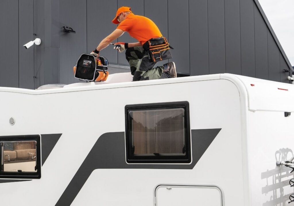 Mobile RV repair van arriving at a campground site in Pelham, Alabama